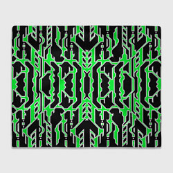 Плед флисовый Техно зелёные линии с белой обводкой на чёрном фон, цвет: 3D-велсофт