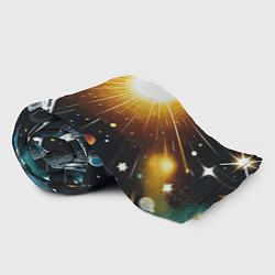 Плед флисовый Космолёт в неоновом космосе - нейросеть, цвет: 3D-велсофт — фото 2