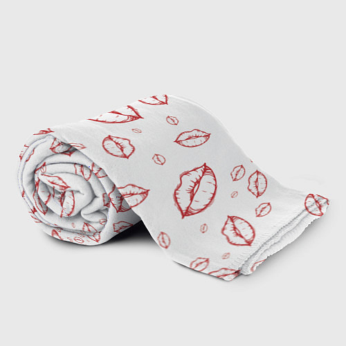 Плед Паттерн красные губы на белом - lips classic / 3D-Велсофт – фото 2