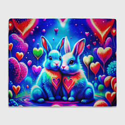Плед флисовый Неоновые зайчики - любовь сердечки, цвет: 3D-велсофт