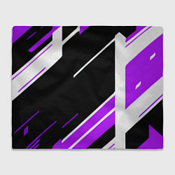 Плед флисовый Бело-фиолетовые полосы на чёрном фоне, цвет: 3D-велсофт