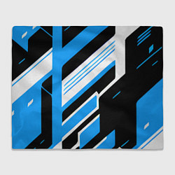 Плед флисовый Бело-синие полосы на чёрном фоне, цвет: 3D-велсофт