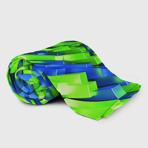 Плед Сине-зеленые наклонные блоки / 3D-Велсофт – фото 2