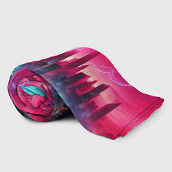 Плед флисовый Неоновая гроза в мегаполисе - удар молнии, цвет: 3D-велсофт — фото 2