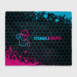 Плед флисовый Stumble Guys - neon gradient по-горизонтали, цвет: 3D-велсофт