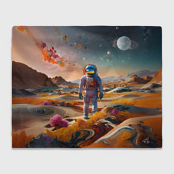 Плед флисовый Космонавт на красочной планете, цвет: 3D-велсофт