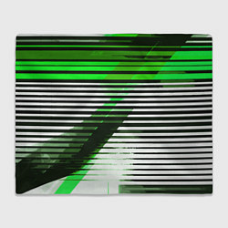 Плед флисовый Зелёно-чёрные полосы на белом фоне, цвет: 3D-велсофт