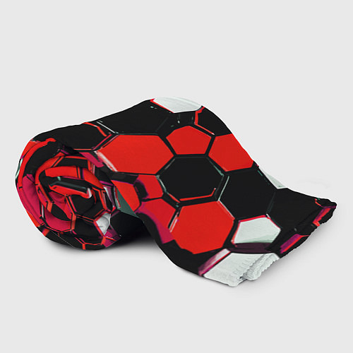 Плед Красно-белые шестиугольники на чёрном фоне / 3D-Велсофт – фото 2