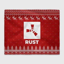 Плед флисовый Новогодний Rust с оленями, цвет: 3D-велсофт