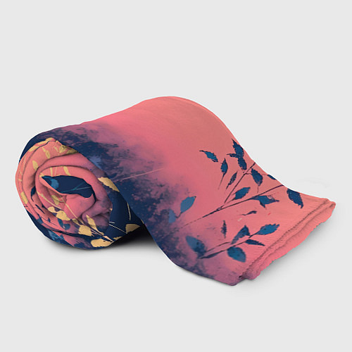 Плед Листья на сине-розовом фоне - нейросеть / 3D-Велсофт – фото 2