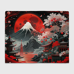 Плед флисовый Горы и сакура Японии, цвет: 3D-велсофт