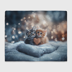 Плед флисовый Влюбленные котята с сердечком, цвет: 3D-велсофт