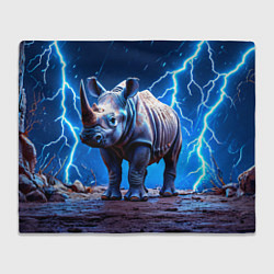 Плед флисовый Носорог в разрядах молнии, цвет: 3D-велсофт