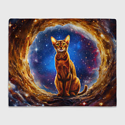 Плед флисовый Абиссинская кошка в космосе, цвет: 3D-велсофт