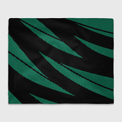 Плед флисовый Чёрный с бирюзовым текстура точки и полосы, цвет: 3D-велсофт