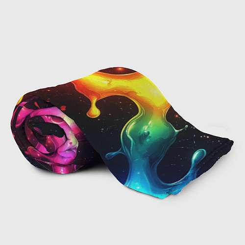 Плед Радужные кляксы на черном фоне / 3D-Велсофт – фото 2