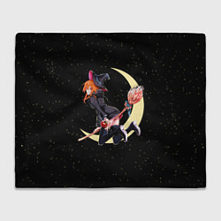 Плед флисовый Ведьма с яблоком летит на метле, цвет: 3D-велсофт