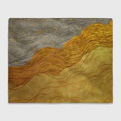 Плед флисовый Золотые волны на сером текстура, цвет: 3D-велсофт