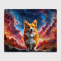 Плед флисовый Корги и космическое небо, цвет: 3D-велсофт
