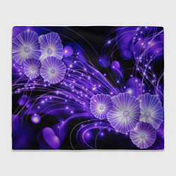 Плед флисовый Силуэты цветов на темном фоне - фиолетовое свечени, цвет: 3D-велсофт