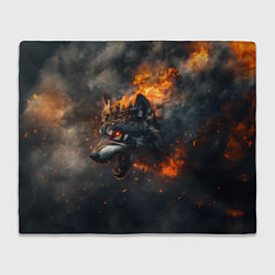 Плед флисовый Волк в огне и дыме, цвет: 3D-велсофт