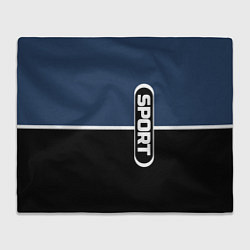 Плед флисовый Sport сине-чёрный с полосой, цвет: 3D-велсофт