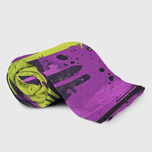 Плед Желтая и фиолетовая краска на черном / 3D-Велсофт – фото 2