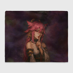 Плед флисовый Яэ Мико жрица лисица, цвет: 3D-велсофт