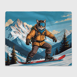 Плед флисовый Кот сноубордист, цвет: 3D-велсофт