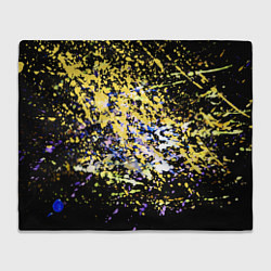 Плед флисовый Желто синяя краска на черном, цвет: 3D-велсофт