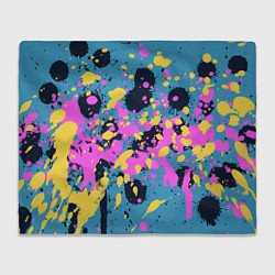 Плед флисовый Брызги краски розовой желтой и темно синей, цвет: 3D-велсофт