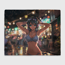 Плед флисовый Брюнетка под дождем, цвет: 3D-велсофт
