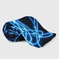 Плед флисовый Неоновые голубые волны на черном фоне, цвет: 3D-велсофт — фото 2