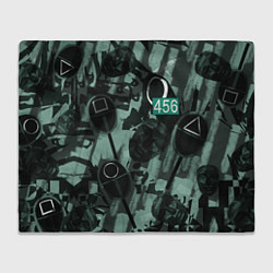 Плед флисовый Номер 456 на фоне масок игры в кальмара, цвет: 3D-велсофт