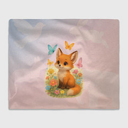 Плед флисовый Лисичка с бабочками и цветочками, цвет: 3D-велсофт