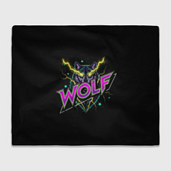 Плед флисовый Голова волка со светящимися желтыми глазами, цвет: 3D-велсофт