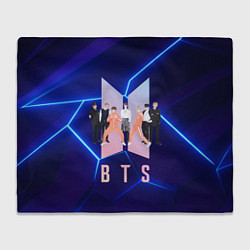 Плед флисовый BTS на темно-синем фоне, цвет: 3D-велсофт