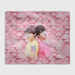 Плед флисовый BTS на фоне розовых облаков, цвет: 3D-велсофт