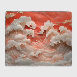 Плед флисовый Японские красные волны, цвет: 3D-велсофт