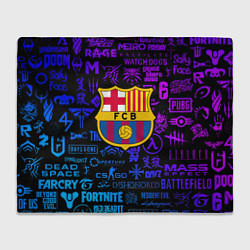 Плед флисовый Барселона неоновые логотипы игр, цвет: 3D-велсофт