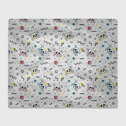 Плед флисовый Паттерн с черепами и геометрическими фигурами на Х, цвет: 3D-велсофт