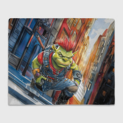 Плед флисовый Панк Шрек облокотился на колено, цвет: 3D-велсофт