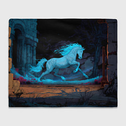 Плед флисовый Лошадь в синем свете, цвет: 3D-велсофт