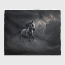 Плед флисовый Белая лошадь в тумане, цвет: 3D-велсофт