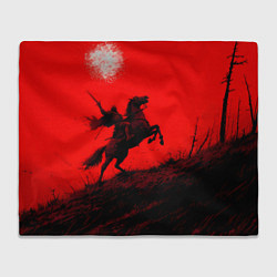 Плед флисовый Всадник на коне - красный фон, цвет: 3D-велсофт