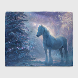 Плед флисовый Белая лошадь на фоне салюта, цвет: 3D-велсофт