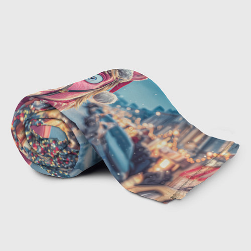 Плед Лошадь на фоне новогодней улицы / 3D-Велсофт – фото 2