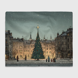 Плед флисовый Новогодняя елка во дворе, цвет: 3D-велсофт