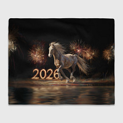 Плед флисовый 2026 Лошадь на фоне салюта, цвет: 3D-велсофт