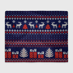 Плед флисовый Новогодний вязаный паттерн, цвет: 3D-велсофт